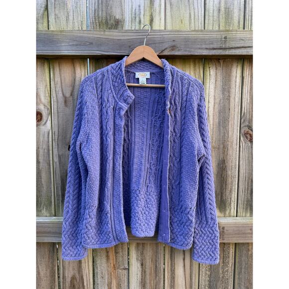 Vintage Periwinkle Cable-Knit Cardigan (Talbots, Made in USA) Purple Lavender - Picture 5 of 9